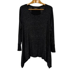 Mix by 41 Hawthorn Women's 1X Black Marled Sharkbite Hem Tunic Top Ribbed